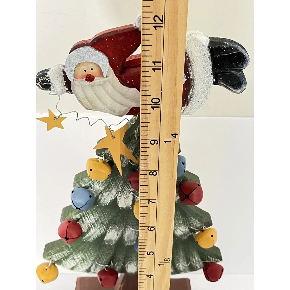 Unbranded Vintage Wooden Christmas Tree Home Decor‎ Green Flying Santa Bells